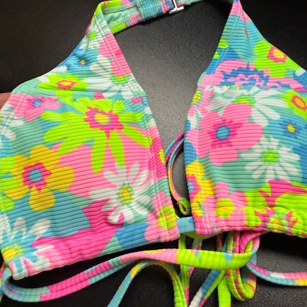 Xhilaration Swimsuit Floral Pink Blue Mint Green Bikini 2 Piece Swimsuit Sz M - Picture 11 of 11